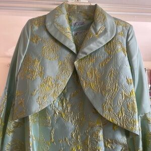 Elegant Light Blue and Gold Floral Dress